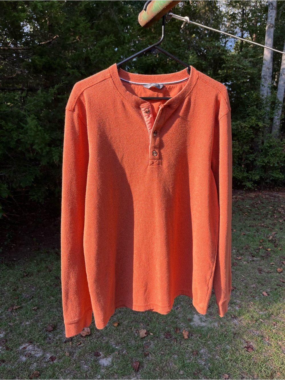 Men's Orange Long-Sleeve thermal Henley Shirt